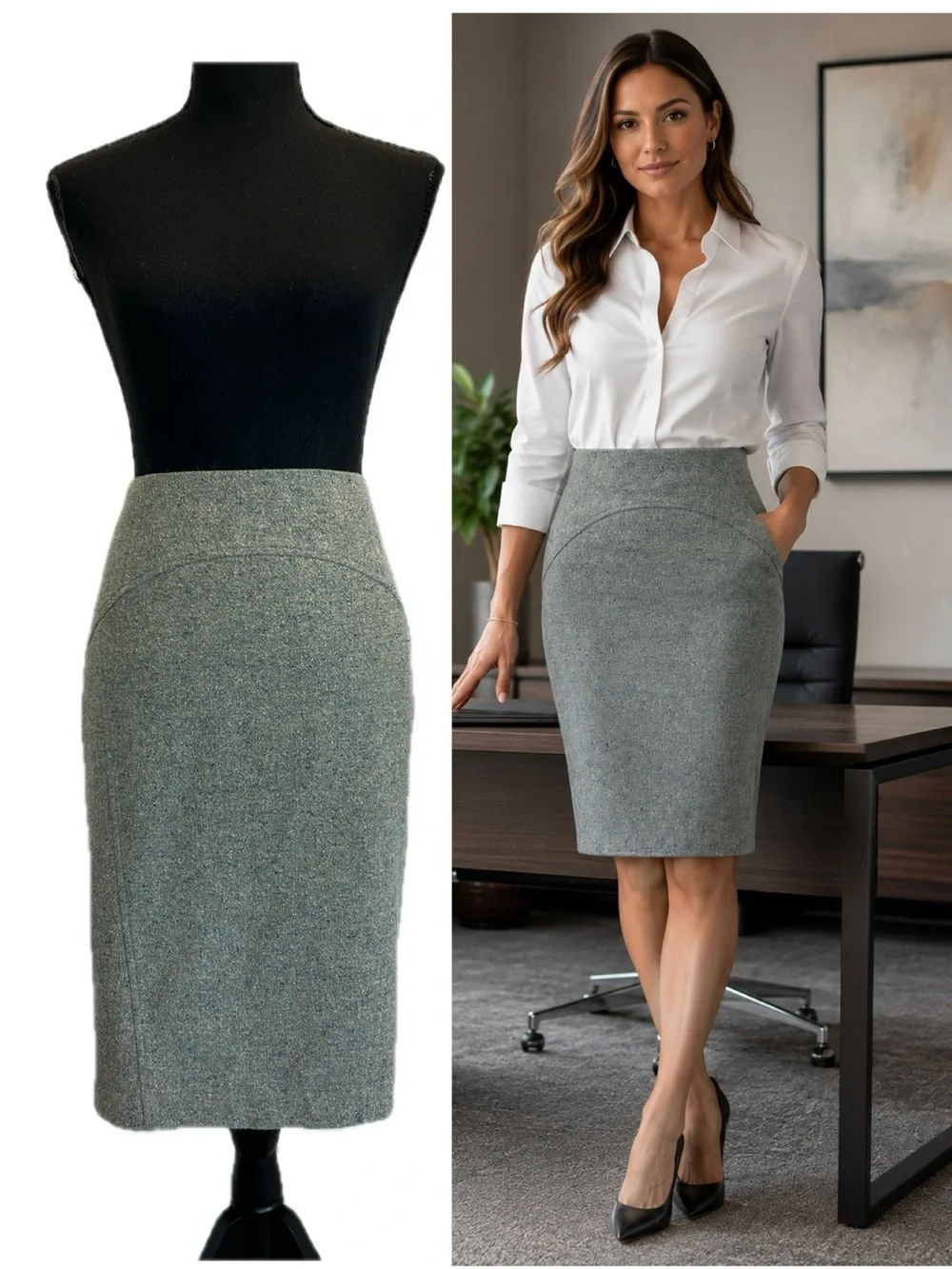 Lafayette 148 Gray Wool Blend Pencil Skirt Size 6 Career Office Classic